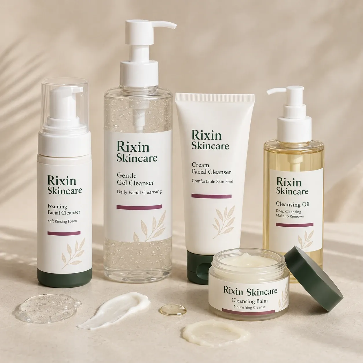 Gel, foam, cream, oil, and balm facial cleanser packaging formats