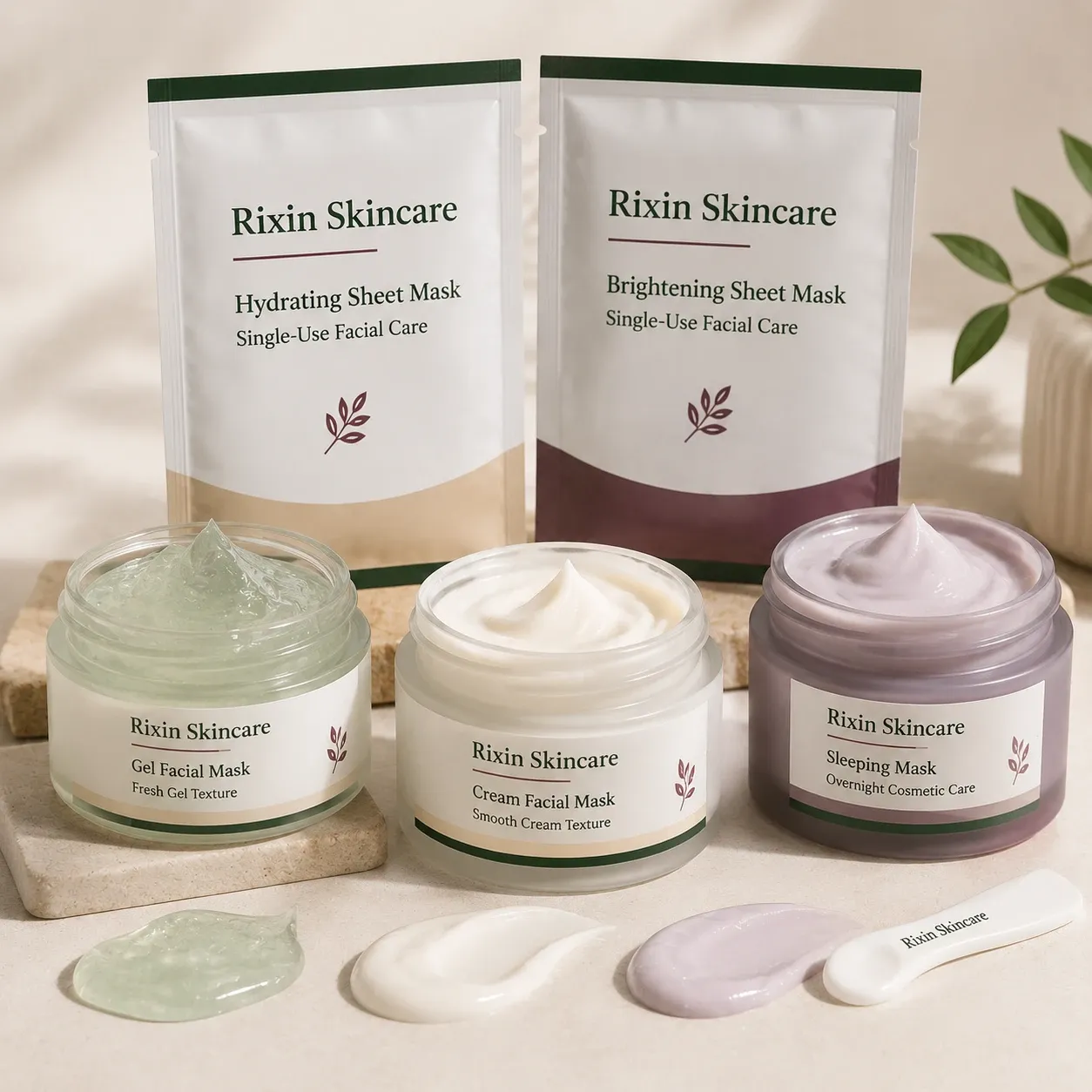 Sheet mask, gel mask, cream mask, and sleeping mask formats