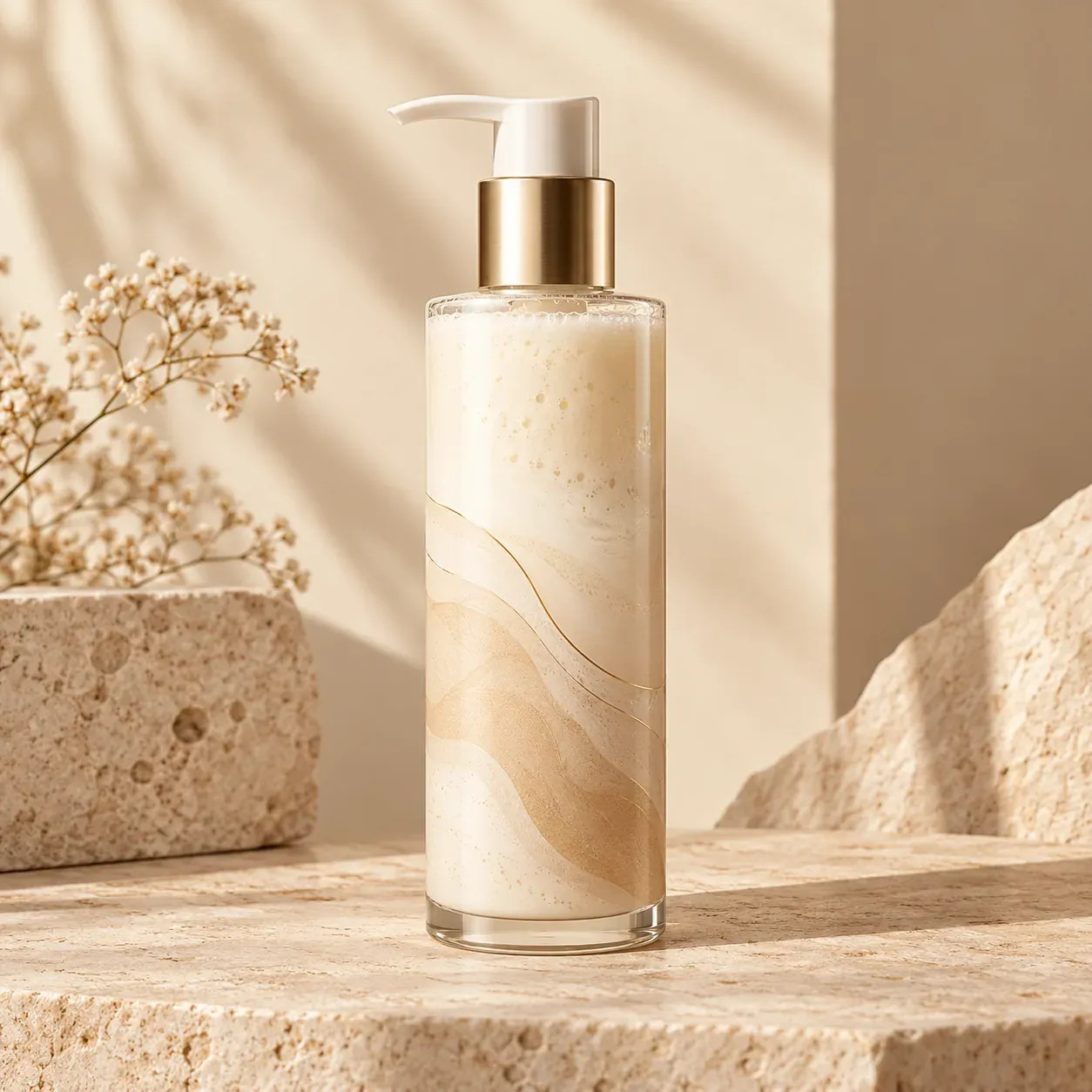Facial cleanser in a frosted pump bottle