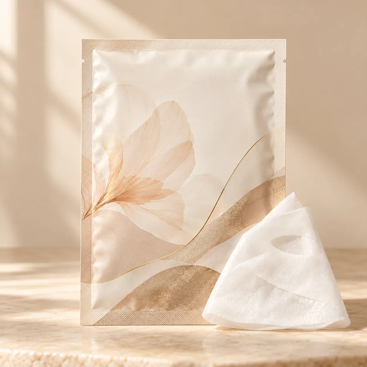 Sheet mask pouch with a folded translucent sheet mask