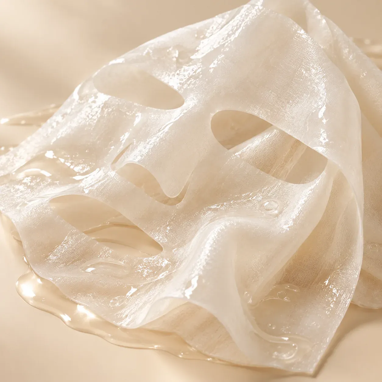 Translucent sheet mask fabric with a serum sheen