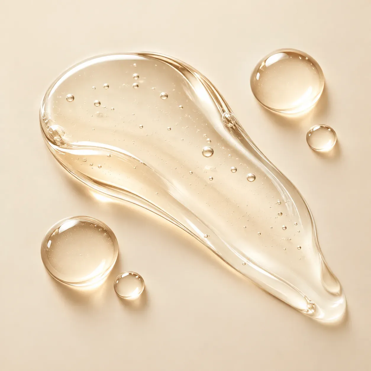Clear serum gel with a glossy, viscous texture