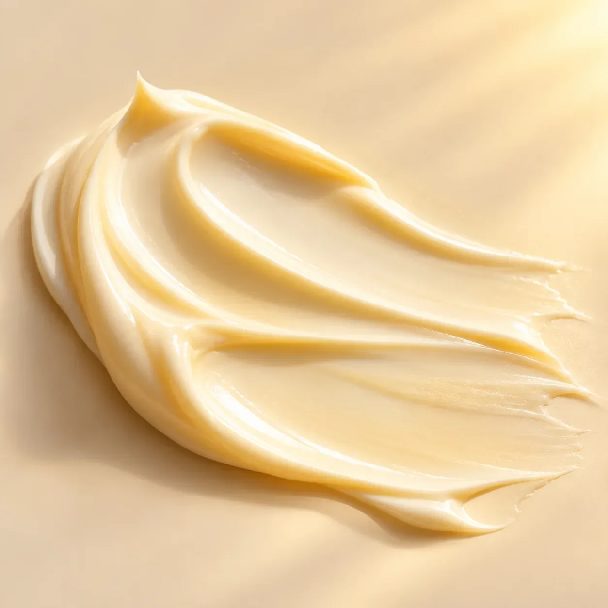 Pale yellow sunscreen cream swatch with a satin finish