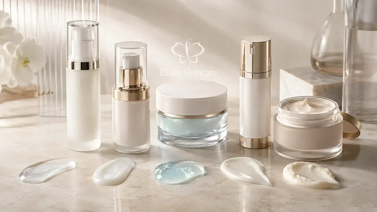 Private label facial moisturizer product range with multiple textures and packaging formats