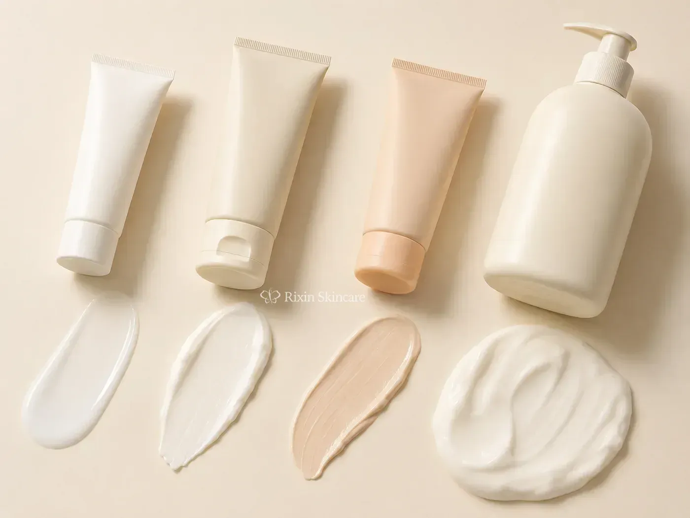 Facial sunscreen fluid, cream, tinted cream, and body lotion shown with matching sunscreen packaging